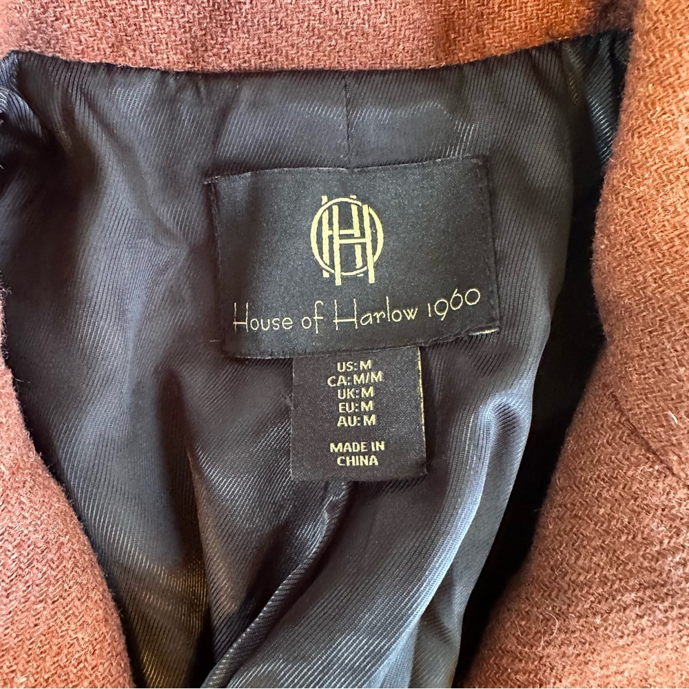 House of Harlow 1960 Wool Blend Single Button Women's Coat Rust Brown M like new - Picture 2 of 4